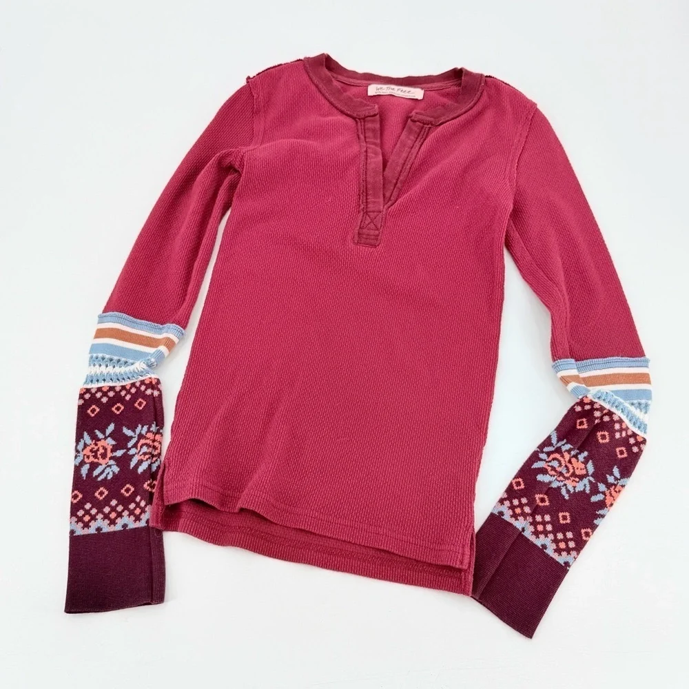 Free People Mikah Notch Neck Thermal Cuff Top XS